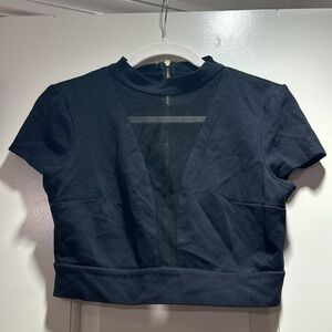 Express Size Small Black Crop Top with Mesh Front
